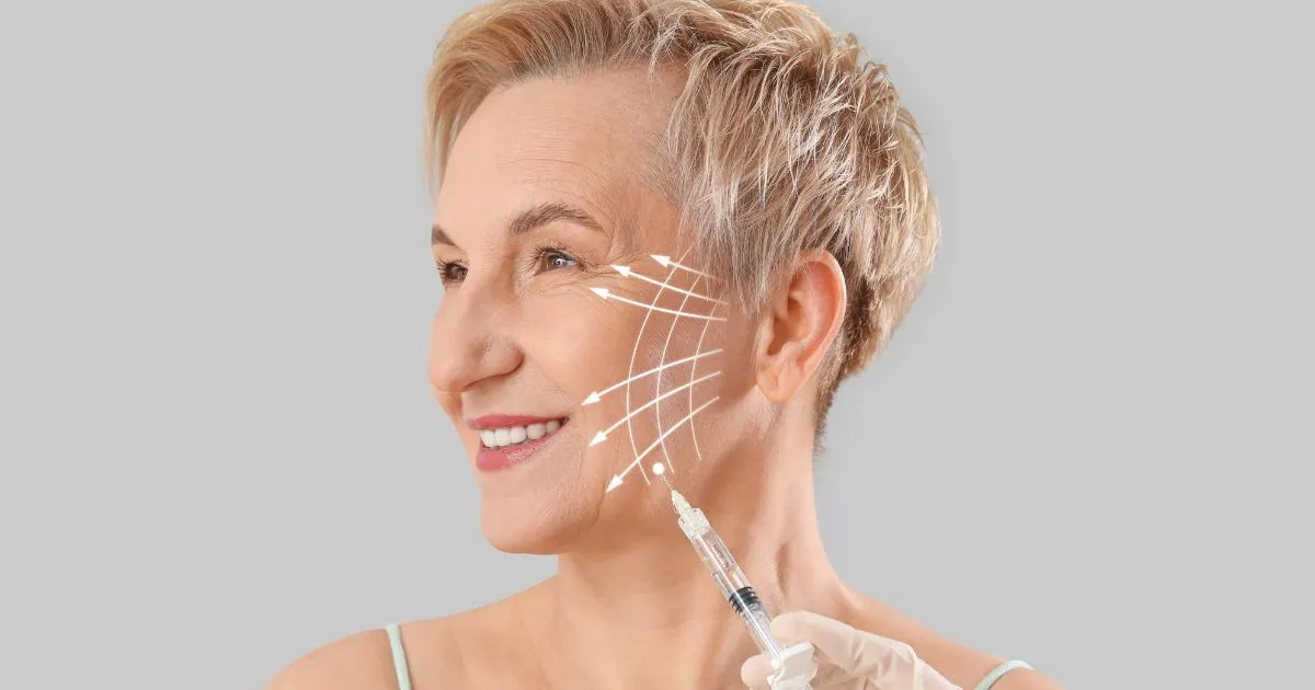 Smiling woman receiving dermal fillers treatment in PORT HURON MI