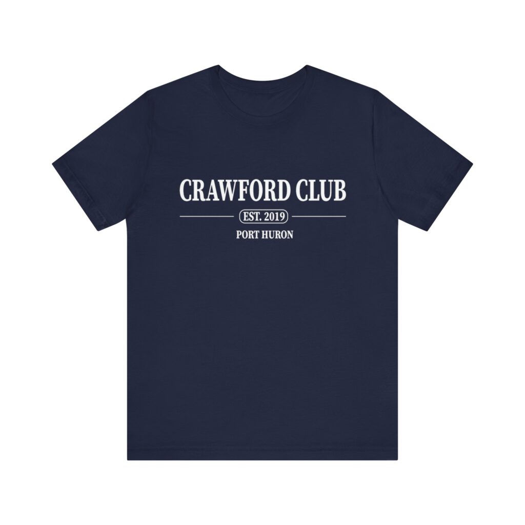 Black t-shirt with "Crawford Club" and "Port Huron location" text