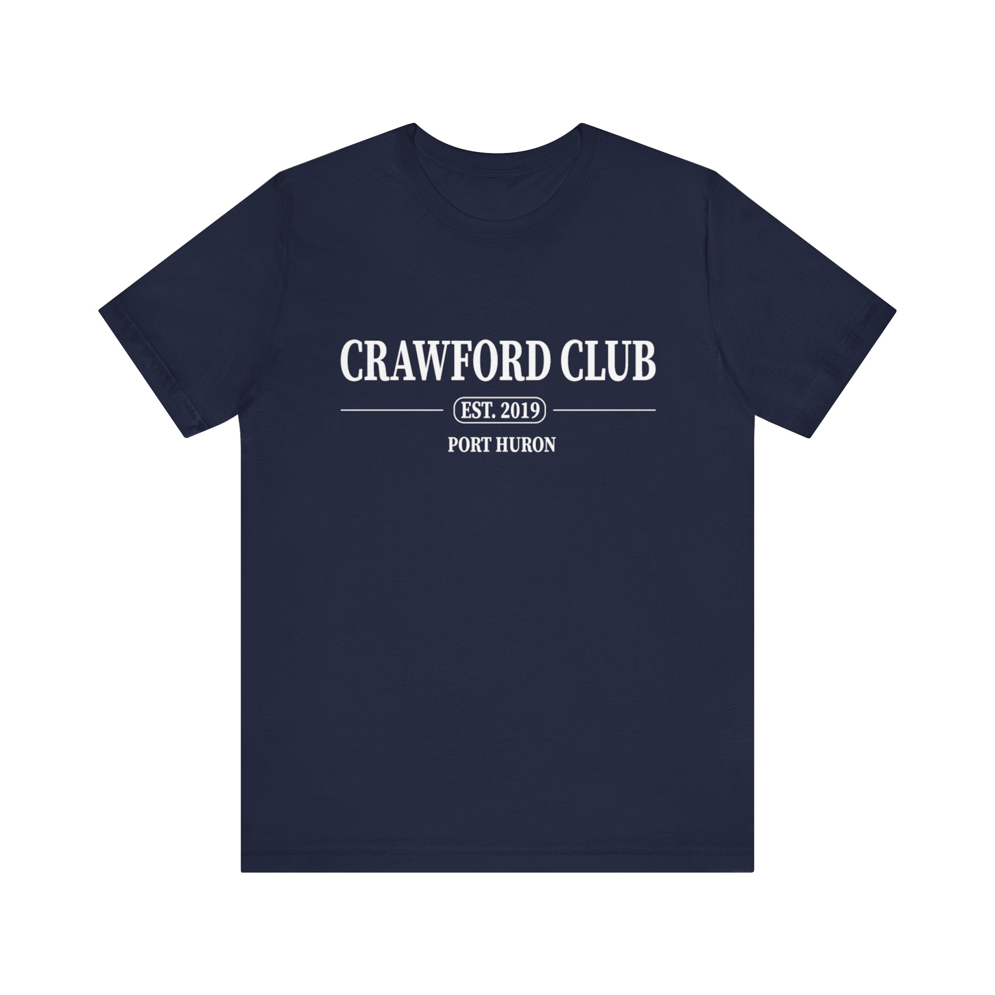 Black t-shirt with "Crawford Club" and "Port Huron location" text